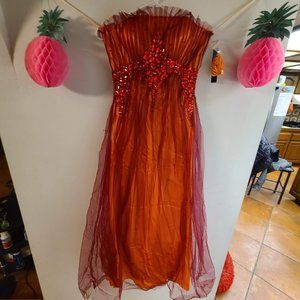 Shimmer by Bari Jay Strapless long Gown with gem beaded accents tulle
